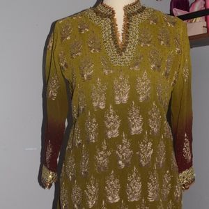 Kameez Olive - Maroon ombré tunic embroidered